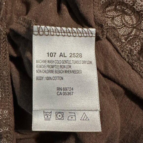 Columbia Womens Brown Top XL Floral Patterned 3/4 Sleeve V-Neck Cotton - Picture 5 of 8